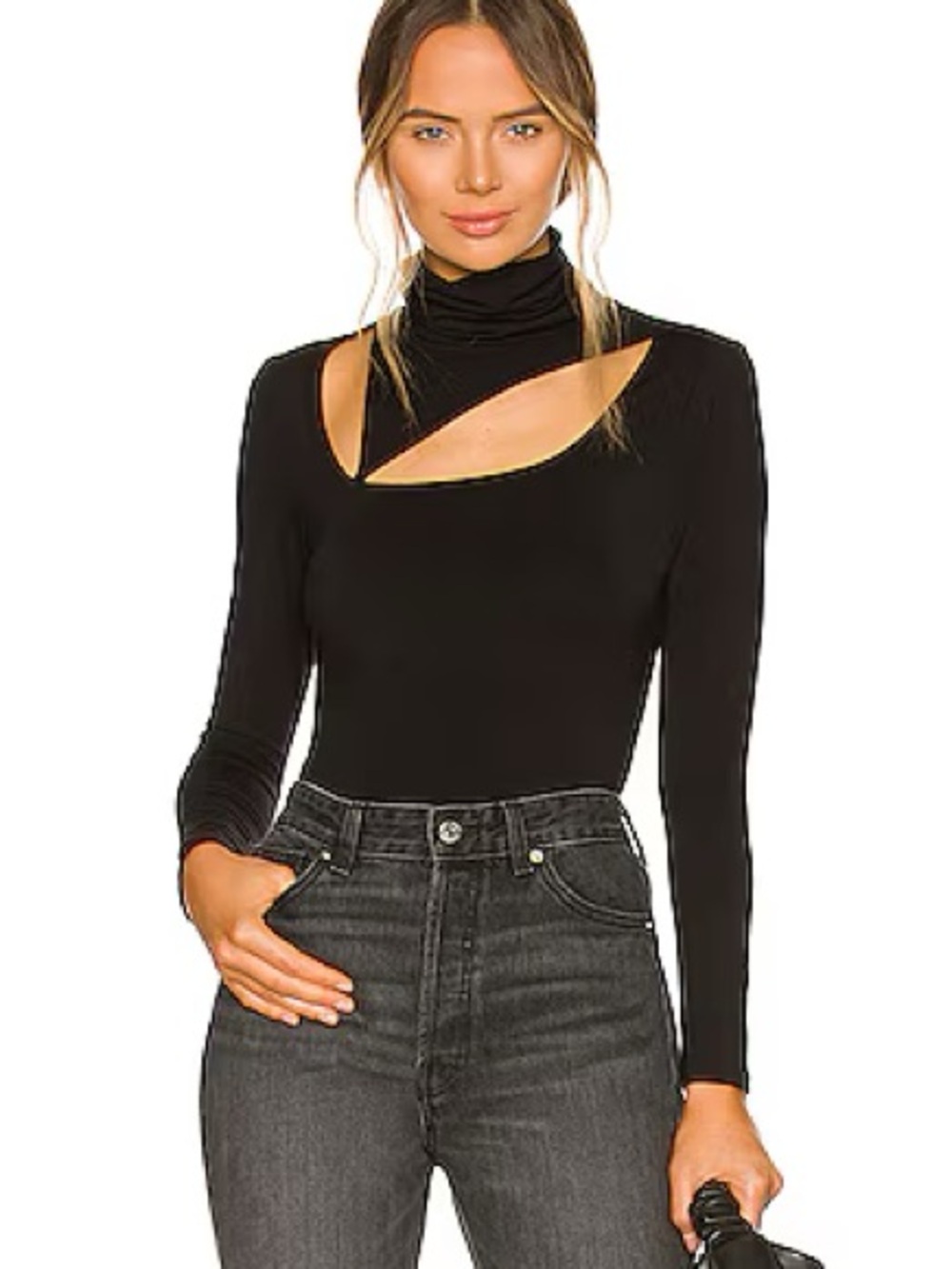 REVOLVE Black Asymmetric Cutout Turtleneck Long-Sleeve Top